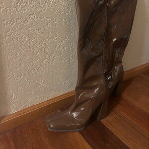 Sexy Brown Patent Leather Knee High Boots
